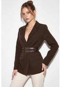 Resim Shade Kadın Astarlı Çift Kemer Detaylı Klasik Blazer Ceket 8151 60286140 - Acı Kahve Kahverengi 
