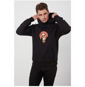 Resim Unisex Siyah Ninja Kedi Anime Baskılı Kapşonlu Sweatshirt 