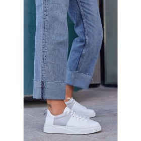 Resim Nilufarr Arens Beyaz Gri Deri Kadın Sneaker 