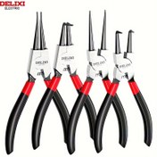 Resim DELIXI ELECTRIC Ağır Hizmet Tipi Kilit Halkası Pense Seti: 12.7cm, 17.78cm, 22.86cm Boyutlar, İç/Dış, Düz/Bükülmüş, Karbon Çelik, Dayanıklı Kaplama, Siyah/Kırmızı Saplar - Endüstriyel El Aletleri 