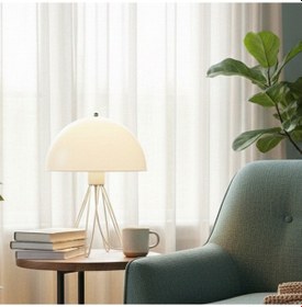 Resim Haus Tripod Metal Ayaklı Opak Mika Mantar Başlıklı Abajur Her Yöne Işık Veren Masa Lambası Beyaz 