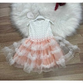 Resim Kız Çocuk Güpür Tül Detaylı Pembe Mor Kat Kat Prenses Elbise Pembe 