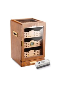 Resim Elektronik Nemlendiricili Camlı 4 Çekmeceli Puro Kutusu Humidor Ceviz 