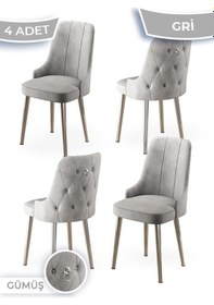 Resim Canisa Newa Serisi 4 Adet Gri Sandalye 1.sınıf Babyface Kumaş Gümüş Kaplama Metal Ayaklı Sandalye Gri Ayakları Gümüş 