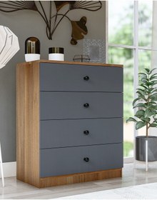 Resim Metalia Gm 086 Almina 4 Çekmeceli Düğme Kulplu Antrasit Gri-ceviz Şifonyer 