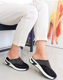 Resim Siyah Renk Düz Taban Taşlı Fileli Kadın Spor Terlik 001 