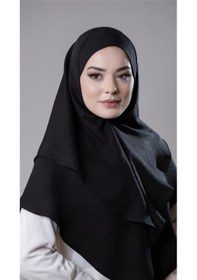 Resim Hürrem Bone Siyah Pratik Hazır Geçmeli Tesettür Eşarp Pamuk Caz Kumaş Çift Katlı Düz Hijab 2303 01 