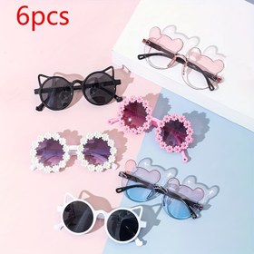 Resim 6 adet Sevimli Ayı ve Çiçek Moda Gözlük Çocuklar İçin - Şık Kedi Gözü ve Yuvarlak Şekil, Dayanıklı PC Çerçeve, AC Lens, Yaz ve Günlük Giyim İçin Mükemmel, Günlük Moda Gözlükleri | Canlı Tasarım | Polikarbonat Çerçeve 