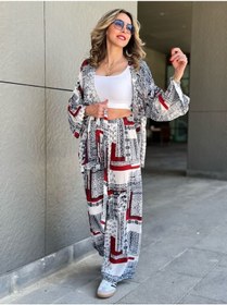 Resim Kadın Mix Desenli İkili Kimono Takım - S504506 Çok Renkli 