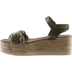 Resim Bueno Shoes Haki Deri Kadın Dolgu Topuklu Sandalet 