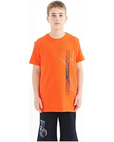 Resim Tommylife Tommy Life Portakal Yazı Baskılı O Yaka Standart Kalıp Erkek Çocuk T-shirt - 11119 Turuncu 