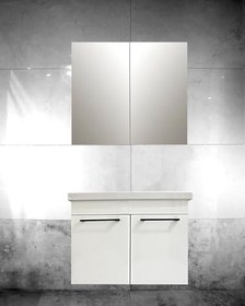 Resim HILTON Modern Beyaz MDF Lake Banyo Dolabı Takımı, Çift Kapaklı Lavabo Ünitesi ve Aynalı Üst Dolap 