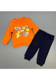 Resim Kız Bebek Baskılı Çıt Çıtlı Alt Üst İkili Gündelik Takım Turuncu 