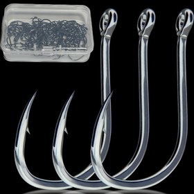Resim 100 Adet / Kutu Yüksek Karbonlu Çelik Balıkçılık Kanca Gözü Ile, Tuzlu Su Balıkçılık Kanca, Plastik Kutu Ile Balıkçılık Kanca, Boyut: 3 # -14 # 