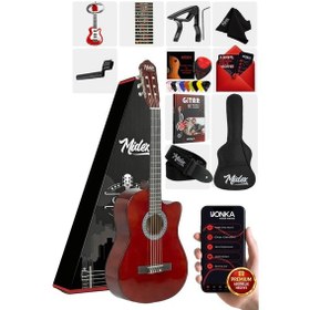 Resim Midex CG-395BR Kahve Renk Kesik Klasik Gitar 4/4 Yetişkin Boy Sap Ayarlı Full Set 