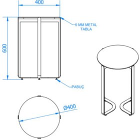 Resim Madestr BETA Sehpa Ø40X60H cm Metal Tabla - Servis Sehpası, Ofis Sehpası Orta Sehpa, Metal Sehpa 