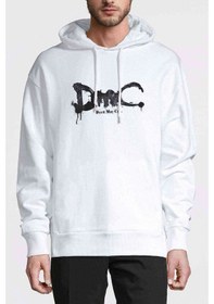 Resim Dmc Devil May Cry Logo Baskılı Beyaz Erkek Örme Kapşonlu Sweat 