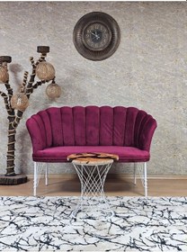 Resim Zafir İkili Beyaz Boyalı Tel Ayak Papatya Çay Seti Koltuk Takımı , Balkon, Salon, Ofis, Cafe Koltuk Takımı Bordo 