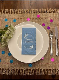 Resim Gümüş Yaldızlı Mavi Çerçeveli Nişanımıza Hoşgeldiniz Peçete 16 Adet 