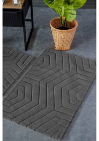 Resim Hcw Plaid Koyu Gri %100 Pamuk Viskon 2 Parça Banyo Paspas Seti Gri 