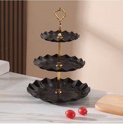 Resim Hangfox Nordik Stili Siyah Plastik Mutfak Tabağı - Üç Katlı Lezzet Tepsisi, Kuruyemiş Ve Tatlı Servisi İçin Konforlu 