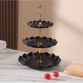 Resim Hangfox Nordik Stili Siyah Plastik Mutfak Tabağı - Üç Katlı Lezzet Tepsisi, Kuruyemiş Ve Tatlı Servisi İçin Konforlu 