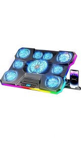 Resim Sx-45 Freezer 9 Rgb Fanlı Notebook Soğutucu Stand 10-19 Inç LCD Ekranlı Siyah 1 USB 1 Type-C 