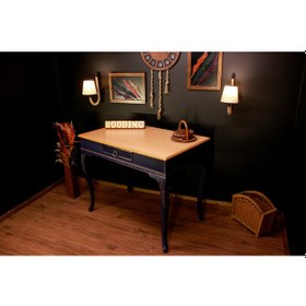 Resim Wooding 100 Cm Masif Naturel Lacivert Oymalı Çalışma Masası 