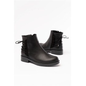 Resim 165-209 Siyah Arka Bağcık Aksesuarlı Fermuarlı Günlük Kadın Bot Siyah 
