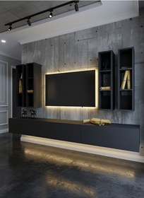 Resim Resital Ledli Duvara Monte Tv Sehpası - Antrasit - W6005-4 Antrasit 