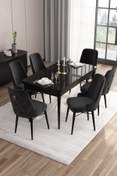 Resim Canisa Are Serisi 80x132 Mdf Açılabilir Siyah Mermer Desen Masa Takımı Ve 6 Siyah Sandalye 