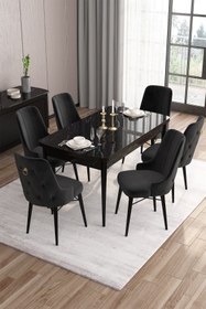 Resim Canisa Are Serisi 80x132 Mdf Açılabilir Siyah Mermer Desen Masa Takımı Ve 6 Siyah Sandalye 