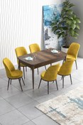 Resim Canisa Han Serisi 70x114 Açılabilir Mdf Mutfak Masası Takımı Barok Desen Masa 6 Hardal Sandalye 