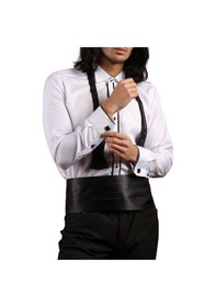 Resim Dicotto Beyaz Siyah Çift Bieli Damatlık Ata Yaka Kol Düğmeli Slim Fit Smokin Gömlek - 003 001 