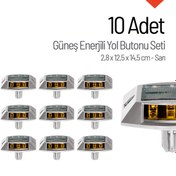 Resim İleri Trafik 10'lu Set Sarı Güneş Enerjili Çakar Yol Butonu, Ankrajlı 