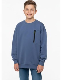 Resim Bisiklet Yaka Cep Fermuar Detaylı Erkek Çocuk Sweatshirt-90853 İndigo 
