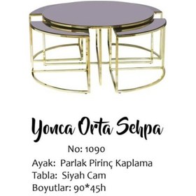 Resim Brc Yonca Zigon-Orta Sehpa 1090 Düz Siyah Temper Cam Metal Transm 