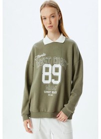 Resim Koton Polo Yaka Sweatshirt Oversize Slogan Baskılı Şardonlu 001 