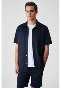 Resim GRIMELANGE Melos Erkek Kısa Kollu Cepli Çıtçıtlı Relaxed Fit Lacivert Gömlek Lacivert 