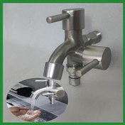 Resim Tek Çift Başlı Bakır Musluk, Modern Çift Kolu Tasarımı ile Çift Çıkış Portları, Mutfak, Banyo, Çamaşır Makinesi ve Dış Mekan Bahçe Kullanımı için Uygun 