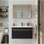 Resim ROOMART '' Lavabolu '' Atlantik - Antrasit Mat Mdf 85 Cm Alt Dolap Aynalı Üst Dolap 