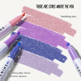 Resim 4'lü SNIHS Simli Vurgulayıcı Kalemler - Yumuşak Pastel Renkler ve Parıldayan Yıldız Nehri Etkisi, Okul Malzemeleri, Scrapbooking & Kawaii Kırtasiye için İnce Uçlu Markerlar, Simli Kalemler 