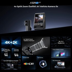 Resim Viofo A329T 2 Kameralı Ön+Telefoto 4K 60FPS+2K Wi-Fi 6 HDR Sony STARVIS 2 Sensör GPS'li SSD Destekli Araç Kamerası 