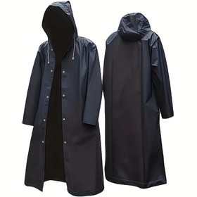 Resim Uniseks Yüksek Kaliteli Uzun Yağmurluk - Yürüyüş, Seyahat ve Dağcılık için Dayanıklı Kapüşonlu EVA Yağmurluk, Klasik Siyah, 144.78 cm Boy, Ayarlanabilir Kapüşon, Yağmurdan Tam Koruma, Dış Giyim | Minimalist Tasarım | Kumaş, Yürüyüş Ekipmanı 