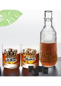 Resim Bk Gift Kişiye Özel İsimli Dtf Kral Kraliçe Tacı Tasarımlı İkili Viski Kadehi, Viski Taşı Ve Karaf Seti, Arkadaşa Hediye, Sevgiliye Hediye Kobitmeyenc 