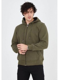 Resim Barlashive Erkek 3 İplik Pamuklu Fermuarlı Kapüşonlu Kanguru Cepli Hoodie Hırka Sweatshirt - Yeşil Çok Renkli 