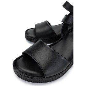 Resim Tamer Tanca Kadın Hakiki Deri Siyah Deri Comfort Sandalet 