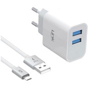 Resim LinkTech C203 Çift USB Çıkışlı Micro USB Kablolu 10W 2.1A Şarj Aleti Beyaz 