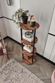 Resim Modern Çift Katlı Yuvarlak Orta Yan Sehpa Dekoratif Metal Ayaklı Kitap ve Aksesuar Raflı Salon Oturma Odası Şık Kullanışlı Tasarım (4) 