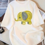 Resim Kadınlar için Rahat Yuvarlak Yaka T-Shirt, Yaz 2025 Yeni Fil Baskısı, Beyaz Bol Kesim Kısa Kollu Üst, Polyester Örgü Kumaş, Hayvan Deseni, Bahar/Yaz Koleksiyonu 